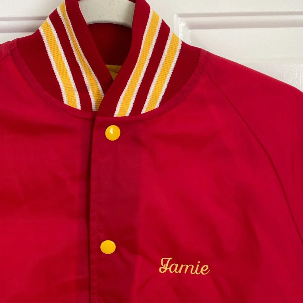 Vintage 80’s Butwin Nylon Cheerleading Jacket - Red Yellow Bomber Retro - Picture 10 of 11